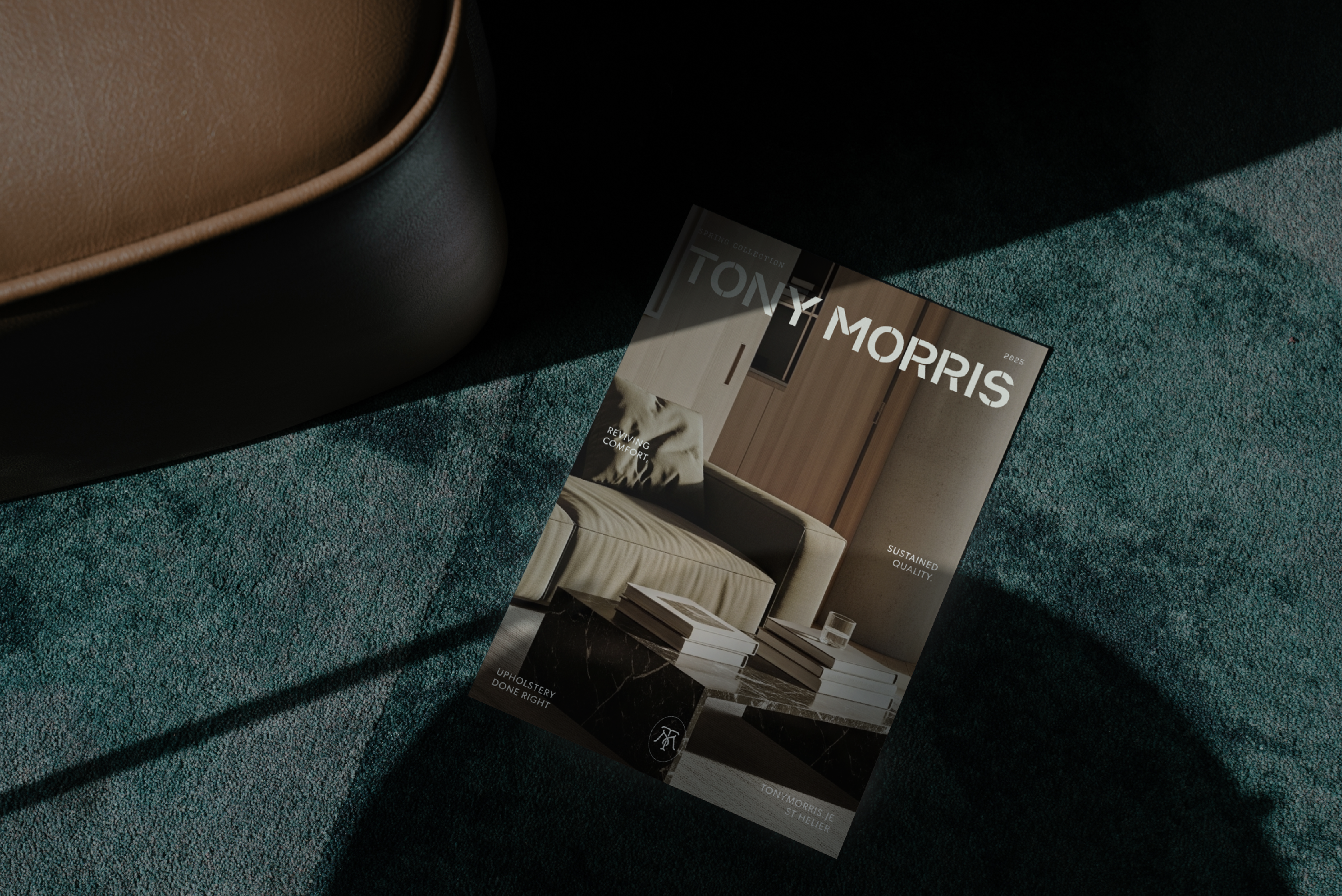Tony Morris catalogue lying on a teal rug